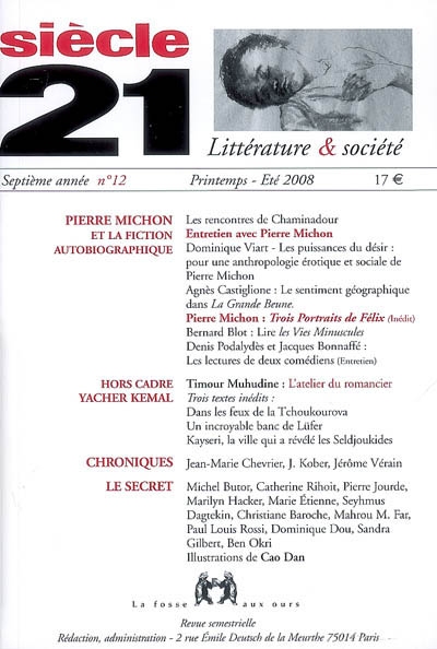 siècle 21, littérature & société, n° 12. pierre michon et la fiction autobiographique