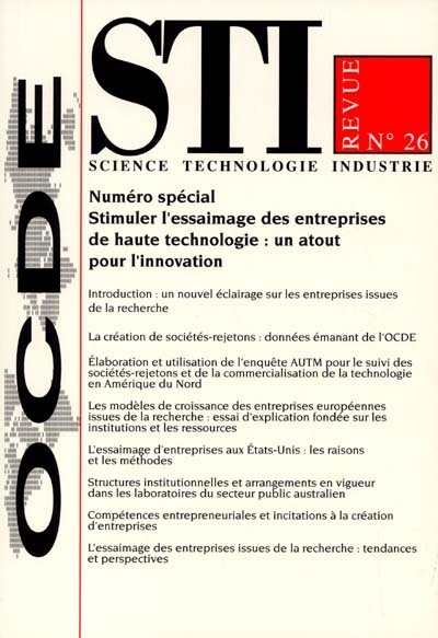 STI revue, n° 26. Stimuler l'essaimage des entreprises de haute technologie : un atout pour l'innovation