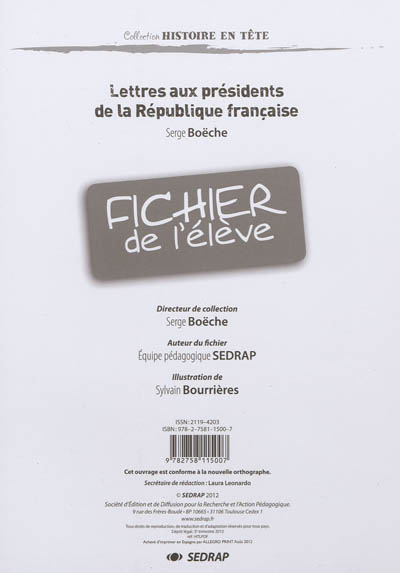 Lettres aux présidents de la République française, Serge Boëche : fichier de l'élève