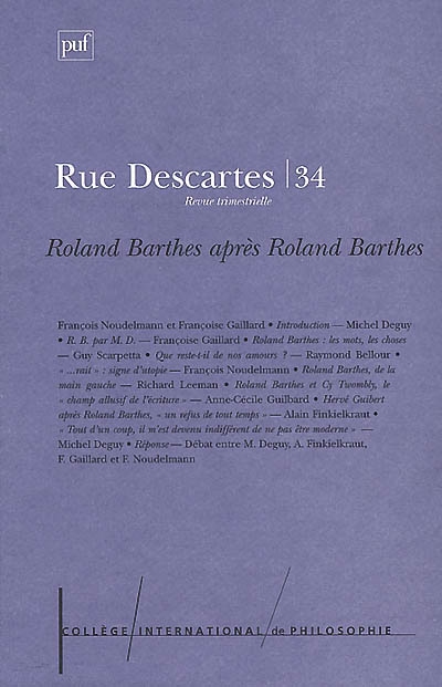 Rue Descartes, n° 34. Roland Barthes après Roland Barthes
