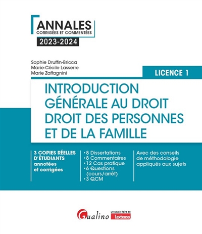 Introduction générale au droit, droit des personnes et de la famille : licence 1 : 2023-2024