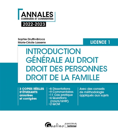 Introduction générale au droit, droit des personnes et de la famille : licence 1 : 2022-2023