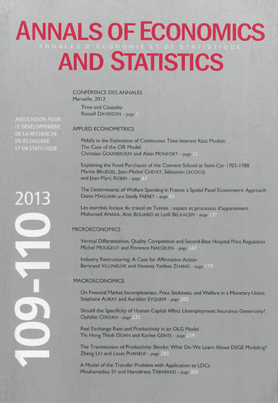 Annals of economics and statistics, n° 109-110