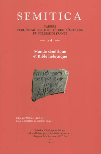 Semitica, n° 54. Monde sémitique et Bible hébraïque