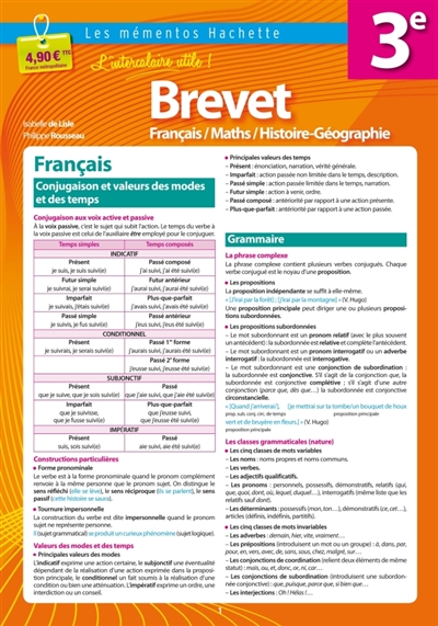 Brevet 3e : français, maths, histoire-géographie : l'intercalaire utile !