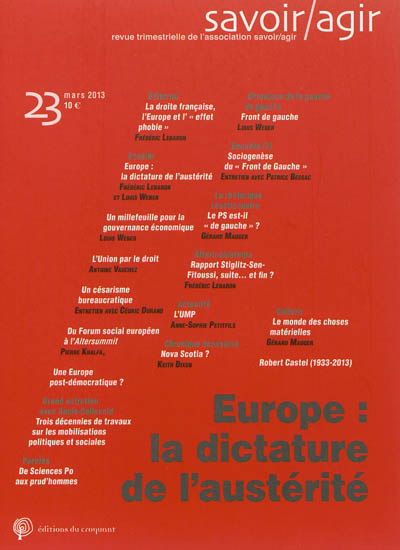 Savoir, agir, n° 23. Europe : la dictature de l'austérité