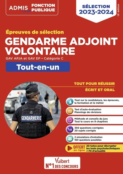 Gendarme adjoint volontaire : épreuves de sélection, GAV APJA et GAV EP, catégorie C : tout-en-un, sélection 2023-2024