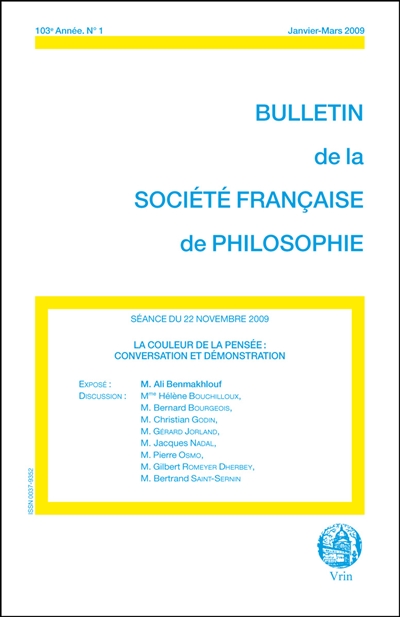 Bulletin de la Société française de philosophie, n° 2 (2009). La couleur de la pensée
