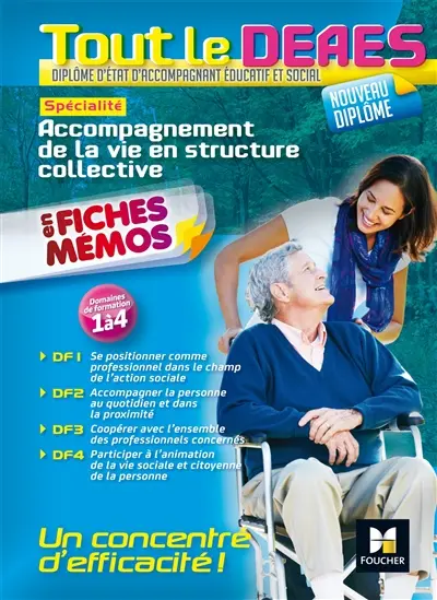 Tout le DEAES diplôme d'Etat d'accompagnant éducatif et social en fiches mémos : spécialité accompagnement de la vie en structure collective : domaines de formation 1 à 4