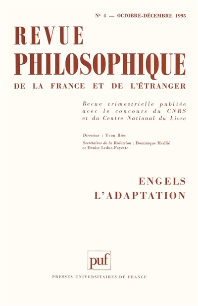 Revue philosophique, n° 4 (1995). Engels, l'adaptation