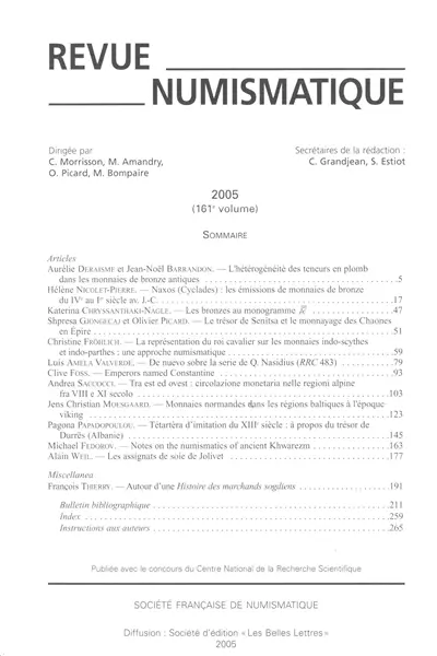 Revue numismatique, n° 161. Varia