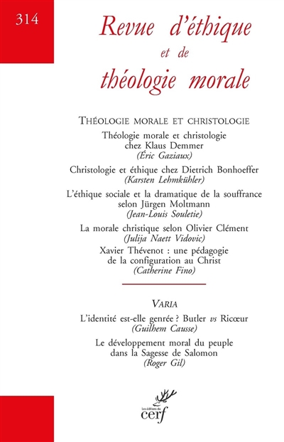 Revue d'éthique et de théologie morale, n° 314. Théologie morale et christologie