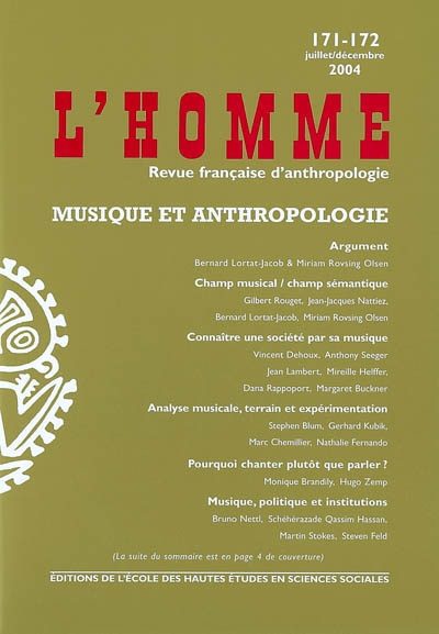 Homme (L'), n° 171-172. Musique et anthropologie