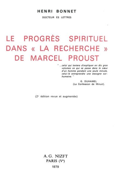 Le progrès spirituel dans La recherche de Marcel Proust