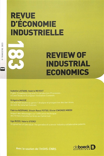 Revue d'économie industrielle, n° 183. Varia