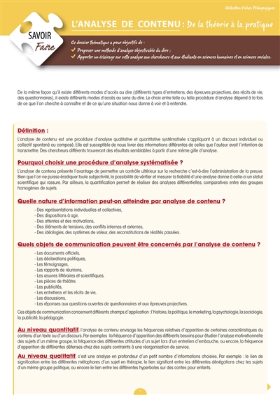 L'analyse de contenu : de la théorie à la pratique