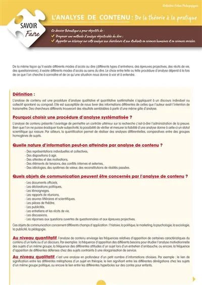 L'analyse de contenu : de la théorie à la pratique
