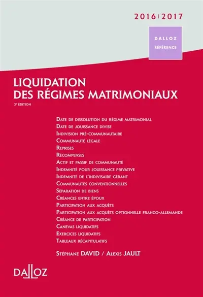 Liquidation des régimes matrimoniaux : 2016-2017
