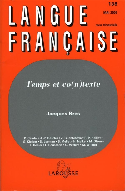Langue française, n° 138. Temps et co(n)texte