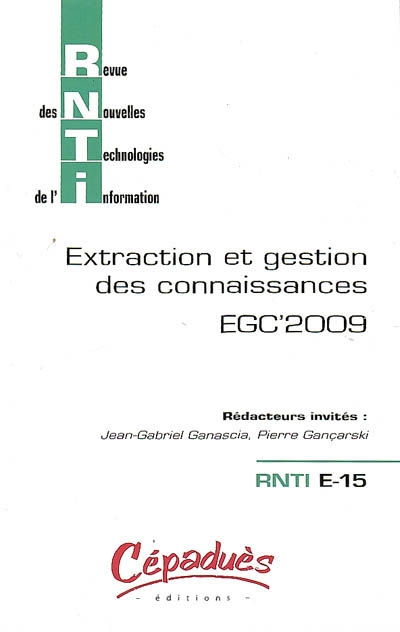Revue des nouvelles technologies de l'information, n° E-15. Extraction et gestion des connaissances
