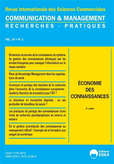 Communication & management, n° 14-1. Economie des connaissances
