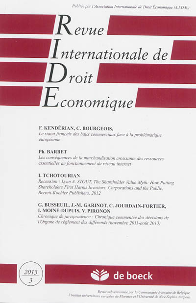 Revue internationale de droit économique, n° 3 (2013)