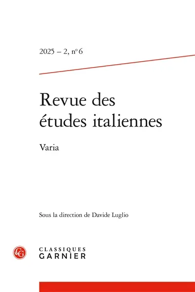 Revue des études italiennes, n° 6. Varia Revue des études italiennes, n° 6. Varia