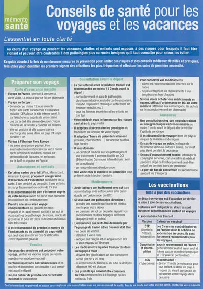 Conseils de santé pour les voyages et les vacances