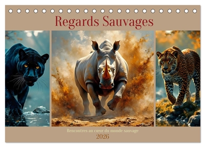 Regards Sauvages – Rencontres au cœur du monde sauvage (Calendrier de bureau 2026 DIN A5 vertical), CALVENDO calendrier mensuel : Images impressionnantes générées par l’IA, mettant en scène des animaux majestueux dans des moments uniques.