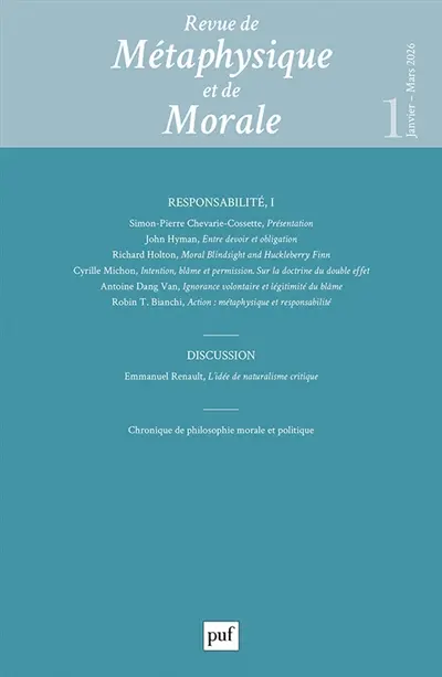 Revue de métaphysique et de morale, n° 1 (2026). Responsabilité (I)
