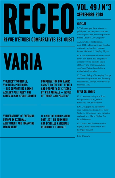 Revue d'études comparatives Est-Ouest, n° 3 (2018). Varia