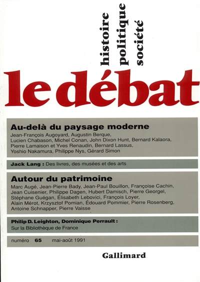 Débat (Le), n° 65. Au-delà du paysage moderne
