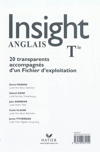Insight anglais Tle : 20 transparents accompagnés d'un fichier d'exploitation