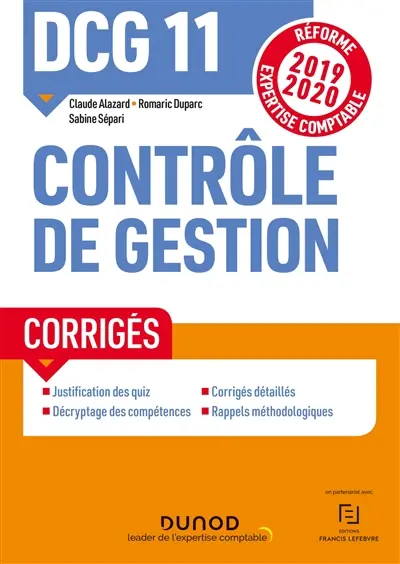DCG 11, contrôle de gestion : corrigés : réforme expertise comptable 2019-2020