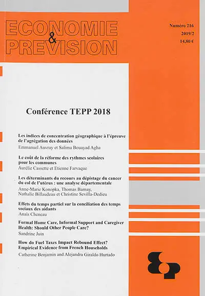 Economie et prévision, n° 216. Conférence TEPP 2018