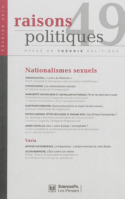 Raisons politiques, n° 49. Nationalismes sexuels