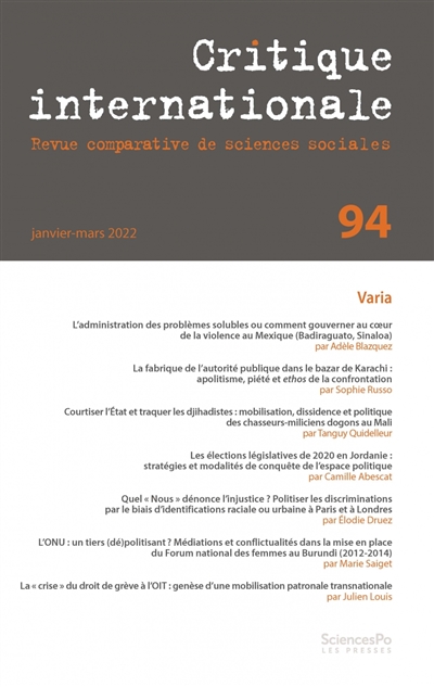 Critique internationale, n°...