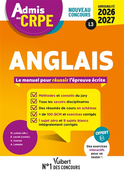 Anglais : le manuel pour réussir l'épreuve écrite : nouveau concours, admissibilité 2026-2027, L3