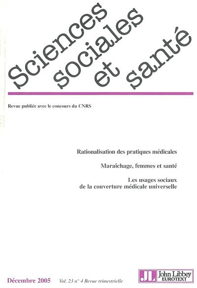 Sciences sociales et santé, n° 4 (2005)