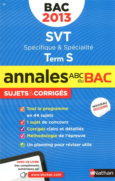 SVT, terminale S, spécifique & spécialité : bac 2013 : nouveau programme
