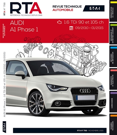 Revue technique automobile, n° B798. Audi A1 phase 1 : 1.6 TDi 90 et 105 ch : 09.10-01.2015