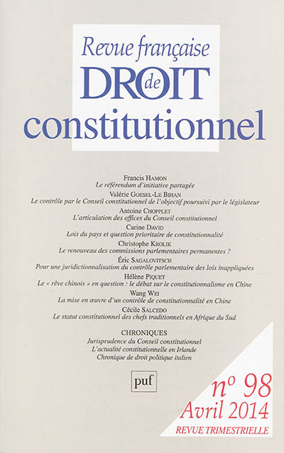 Revue française de droit constitutionnel, n° 98