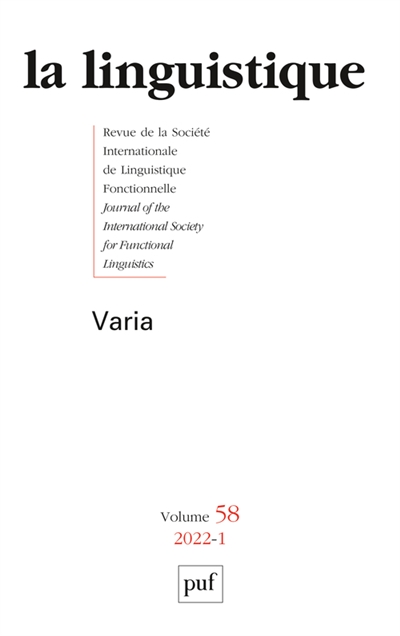 Linguistique (La), n° 1 (2022). Varia