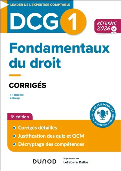DCG 1, fondamentaux du droit : corrigés : réforme 2026