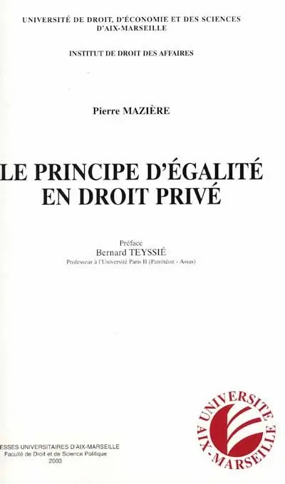 Le principe d'égalité en droit privé