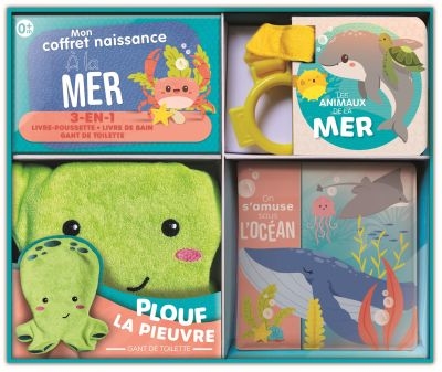 A la mer ! : Mon coffret naissance : Gant de toilette + 2 livres d'éveil