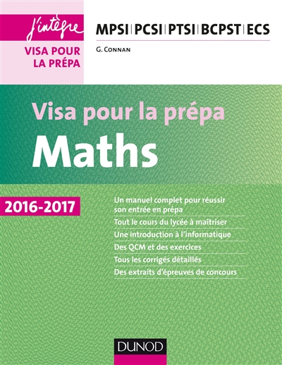 Maths : visa pour la prépa MPSI, PCSI, PTSI, BCPST, ECS : 2016-2017
