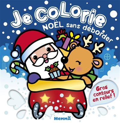 Je colorie Noël sans déborder : Père Noël et renne dans un traîneau