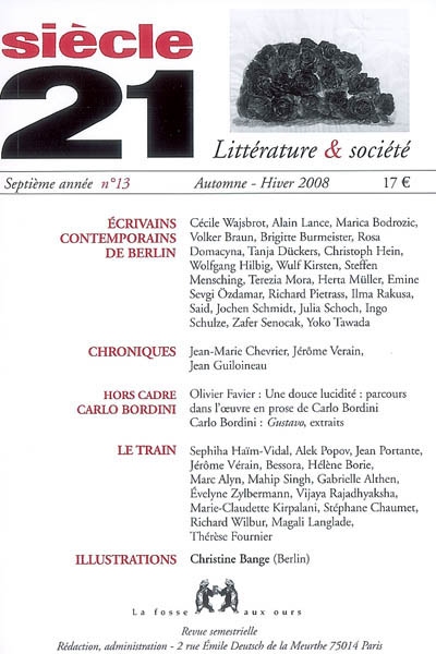 siècle 21, littérature & société, n° 13. ecrivains contemporains de berlin