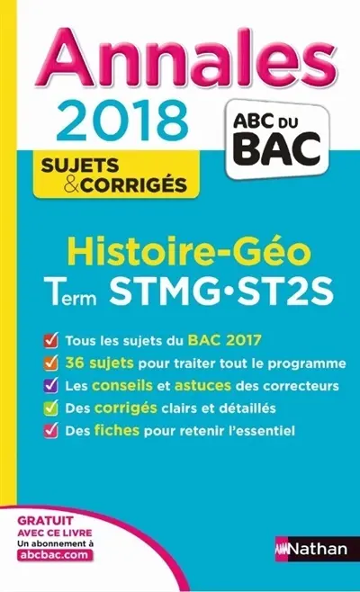 Histoire géo terminale STMG, ST2S : annales 2018